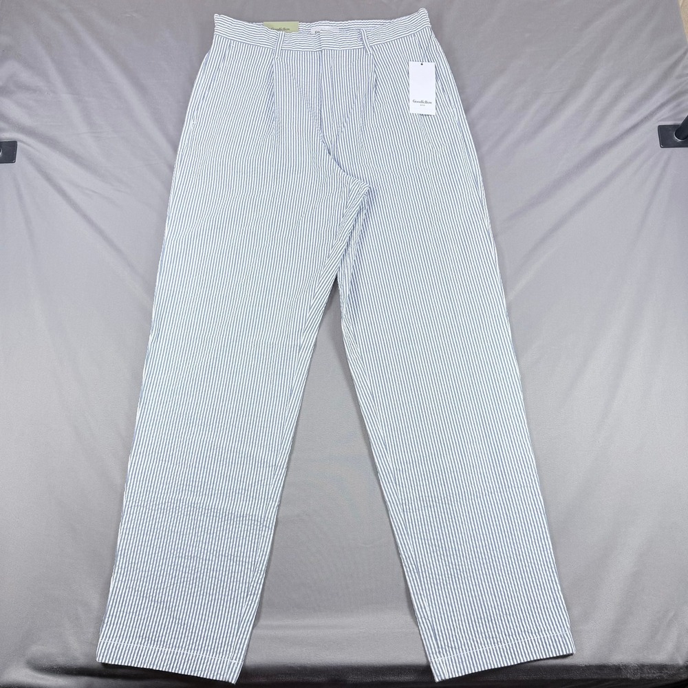 Goodfellow Mens XS Blue Striped Cotton Seersucker Pleated Trouser Straight Pants